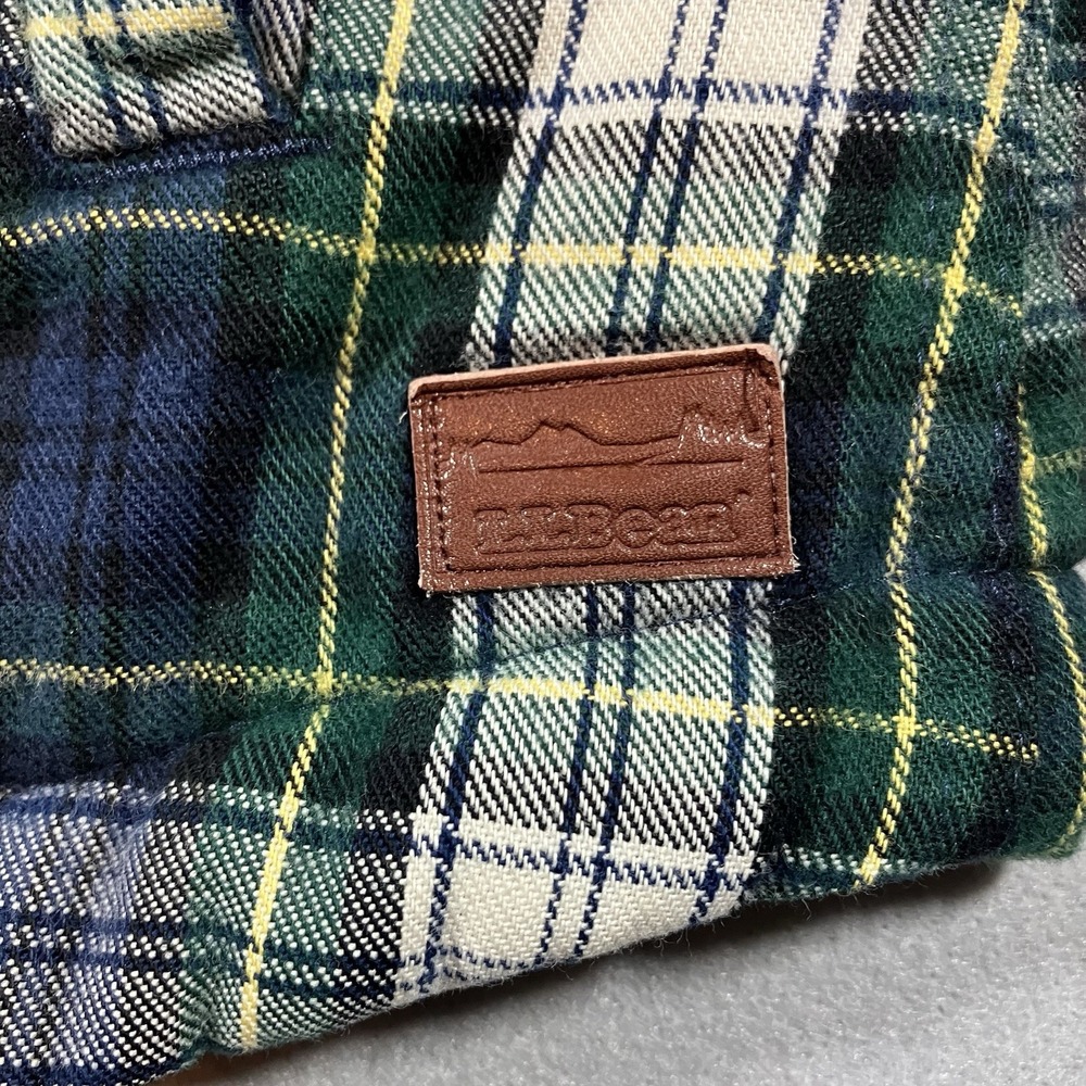 LL Bean Relaxed Fit Sherpa Lined Plaid Flannel Hoodie Jacket Green Cream Women M - Picture 4 of 9